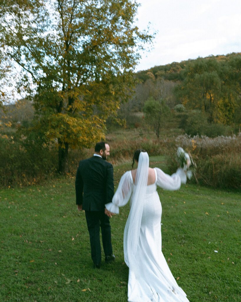 Bride and groom at their Blooming Hill Farm wedding