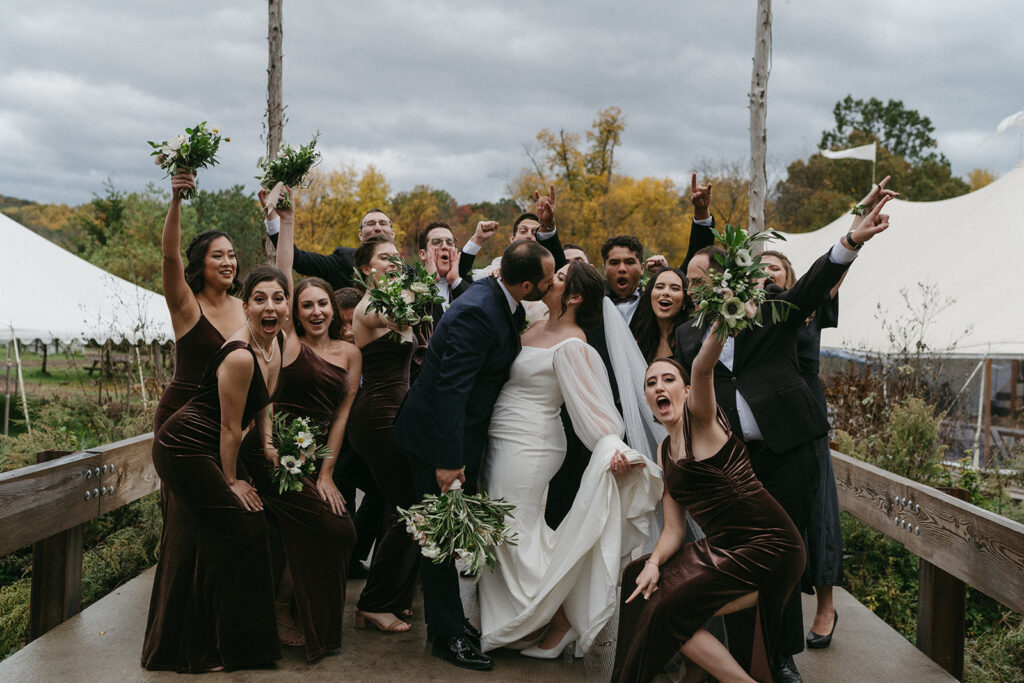 Wedding party portrait at a Blooming Hill Farm wedding