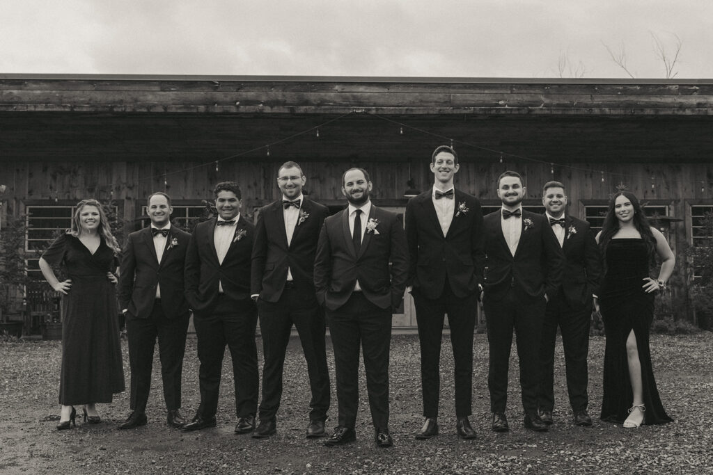 Wedding party portrait at a Blooming Hill Farm wedding