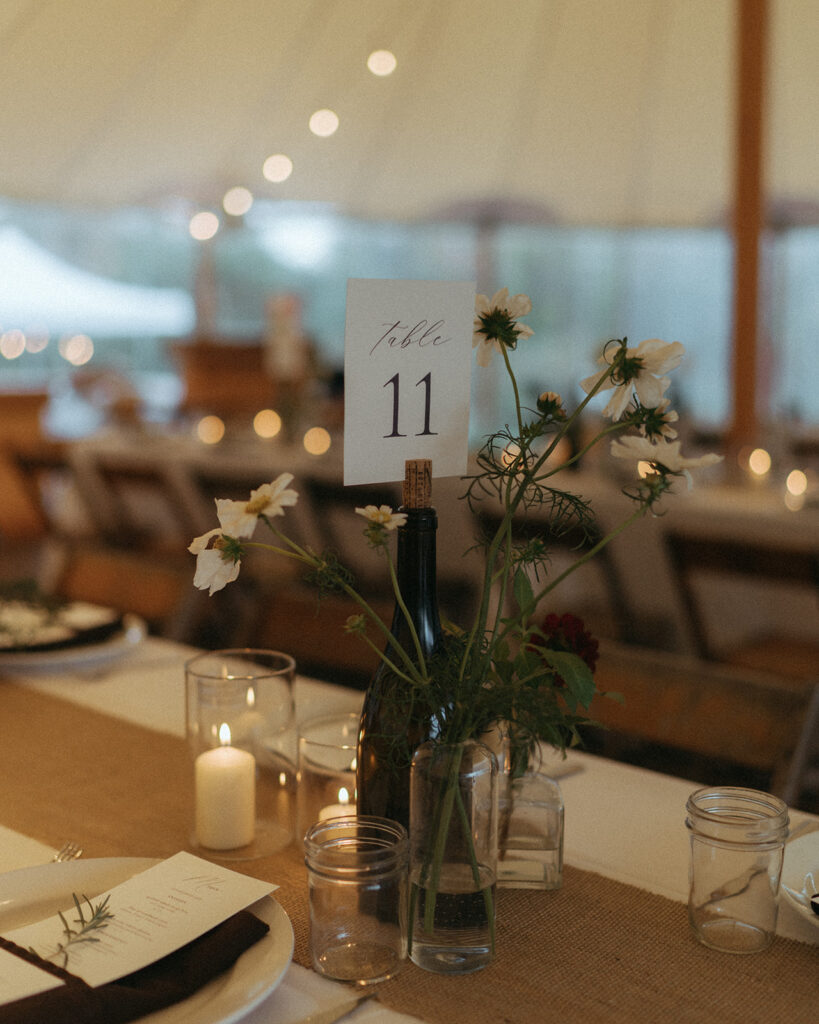 Minimalist Blooming Hill Farm wedding reception design, decor, styling