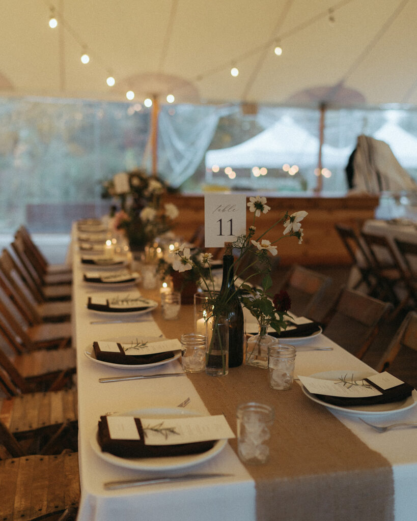 Minimalist Blooming Hill Farm wedding reception design, decor, styling