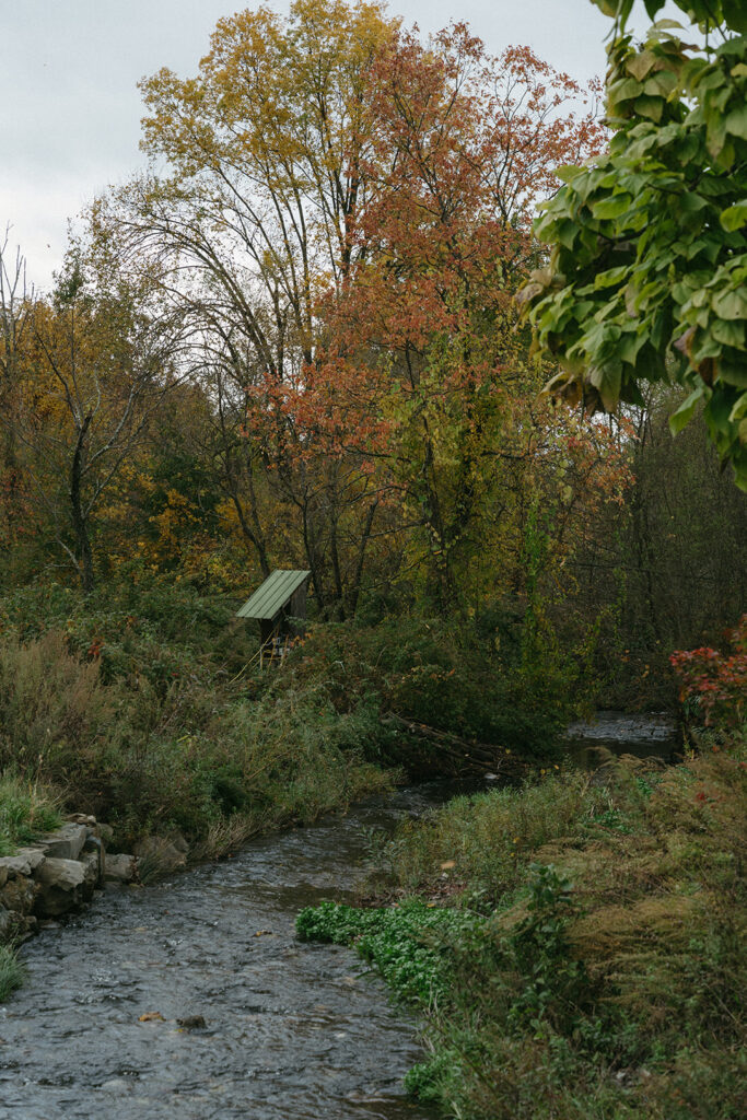 View of the creek at Blooming Hill Farm wedding venue in Hudson Valley, New York.