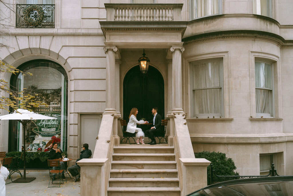 Engagement photos at Ralph's Coffee in Manhattan, New York City 