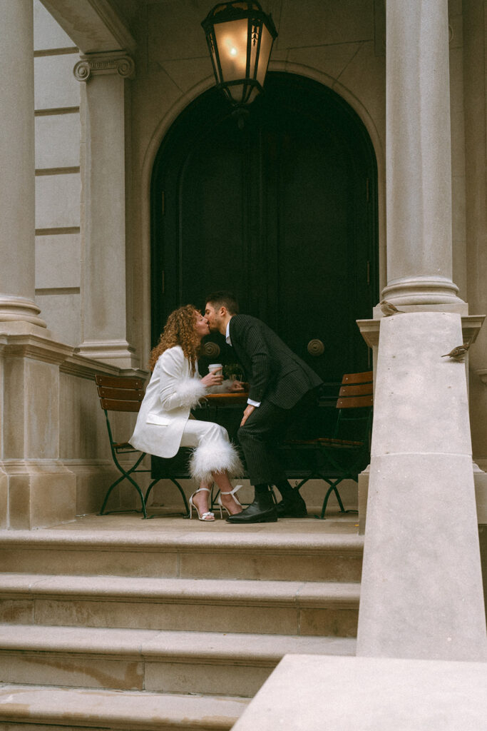 Engagement photos at Ralph's Coffee in Manhattan, New York City 