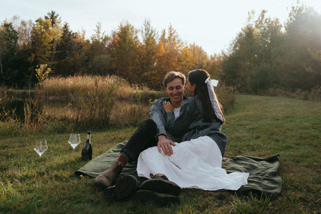 Vermont couples photos with wine stroll in autumn, by Elsie Goodman Photography.