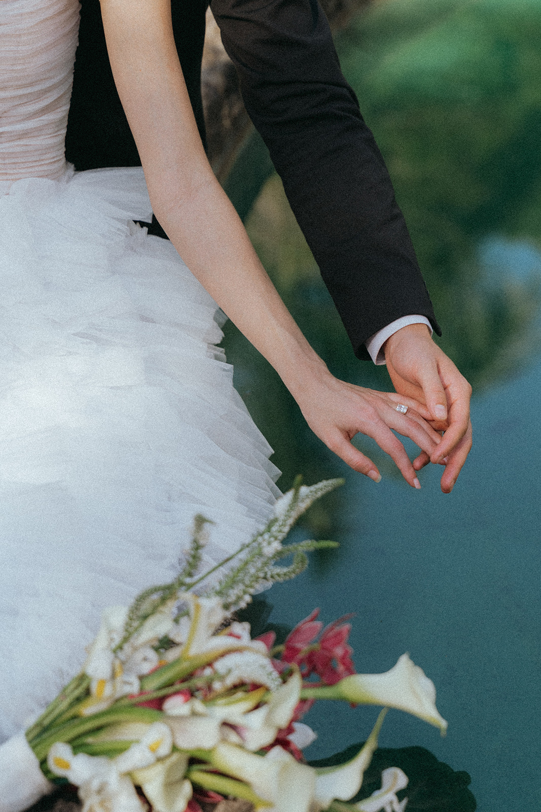 Viscaya Close up of the bride and groom's hands, intertwined by Vizcaya Wedding Photographer Elsie Goodman.
