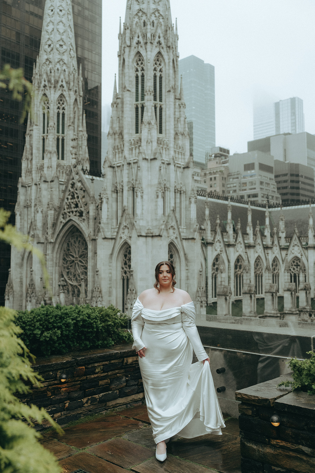 Madison + Dylan 620 Loft and Garden Wedding bride posing for portraits on rooftop at 620 loft & garden wedding, shot by elsie goodman, a destination and NYC wedding photographer