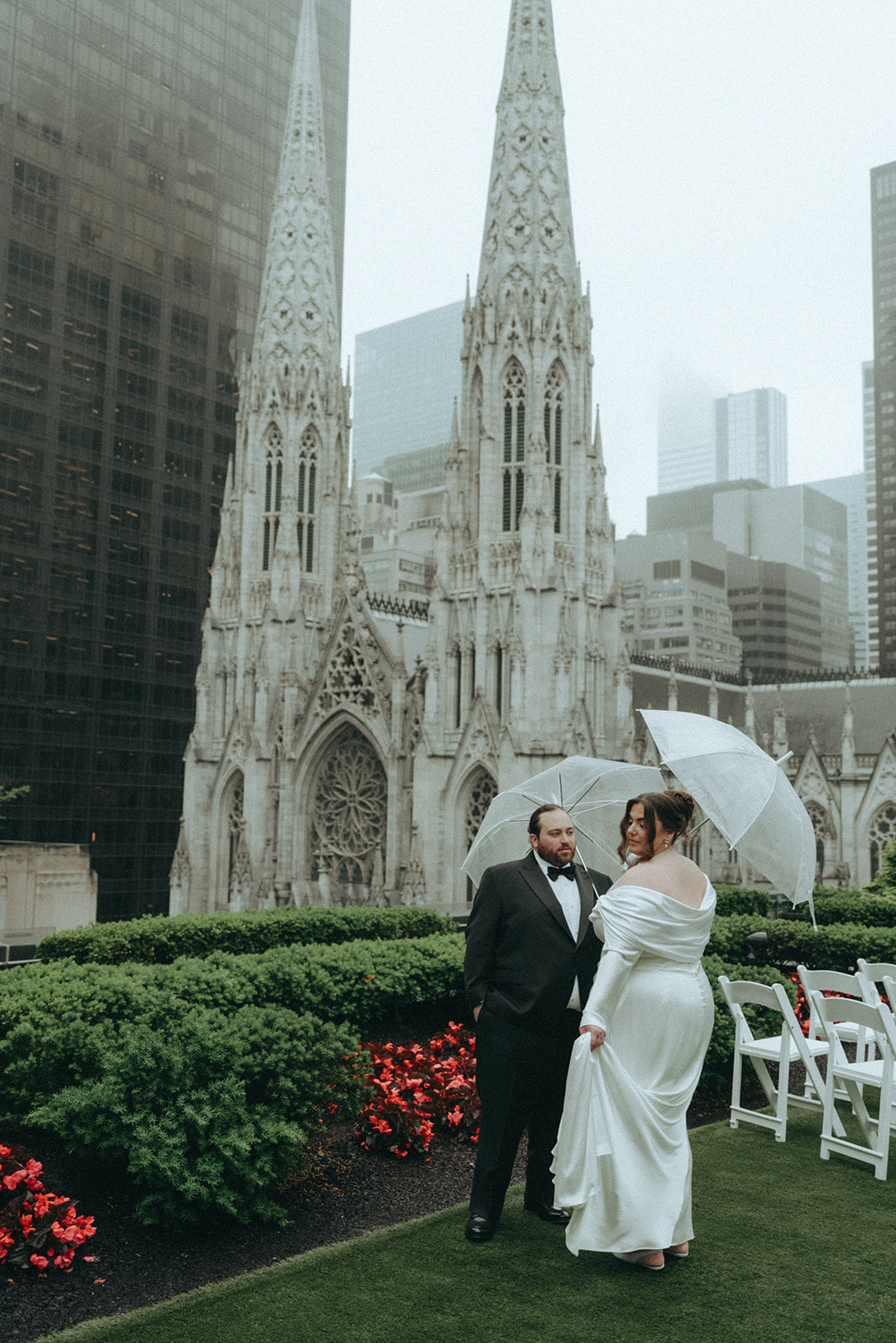 Madison + Dylan 620 Loft and Garden Wedding bride and groom portraits with umbrellas at 620 loft & garden wedding, shot by elsie goodman, a destination and NYC wedding photographer