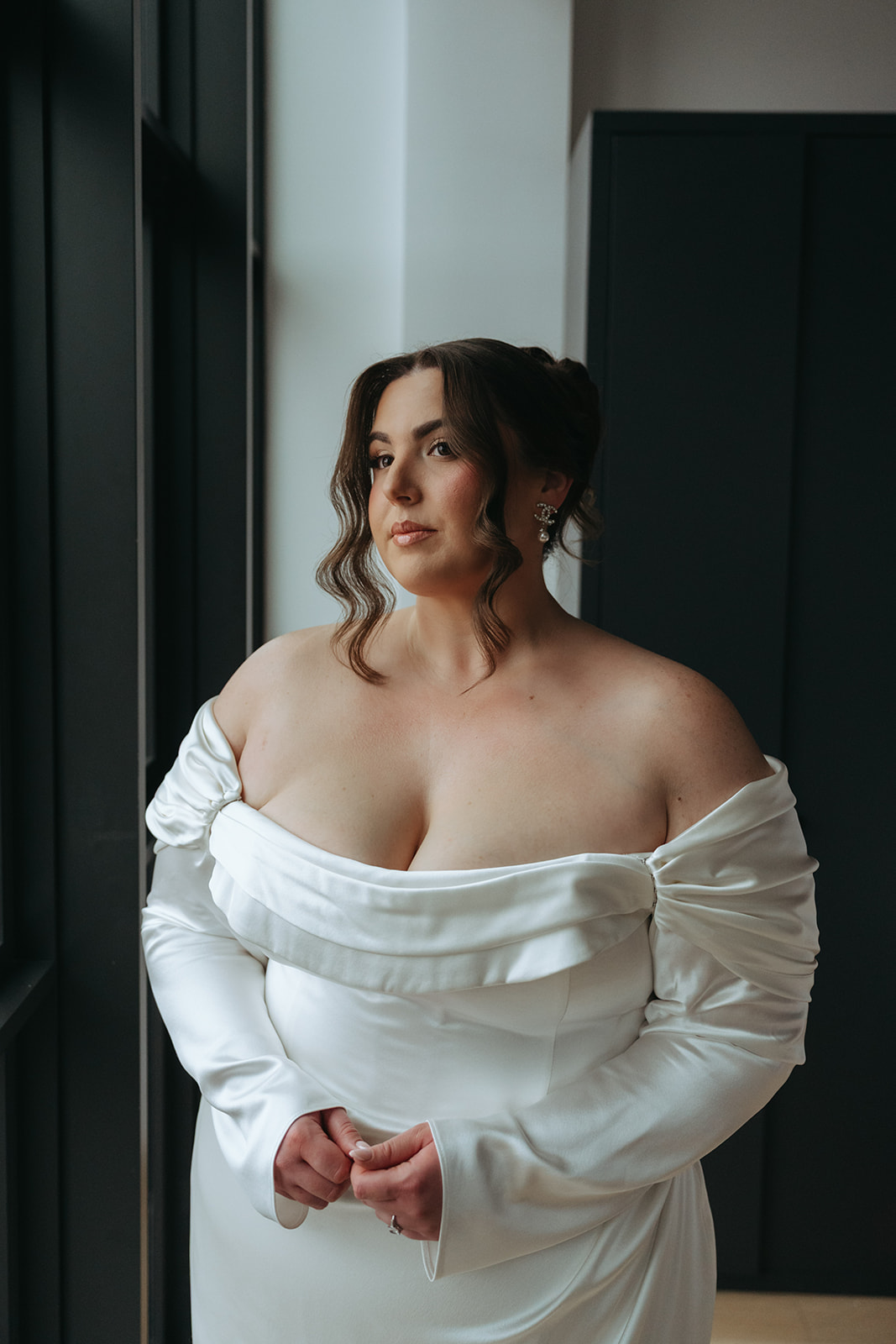 Madison + Dylan's 620 Loft and Garden Wedding bridal portrait at wythe hotel in nyc, shot by elsie goodman, a destination and NYC wedding photographer