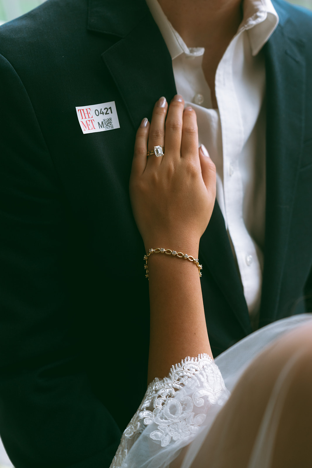 Alex + Bardo NYC Elopement Photos bride's hand on groom's chest at the Met for elopement photos, shot by elsie goodman, a destination, wedding and NYC elopement photographer