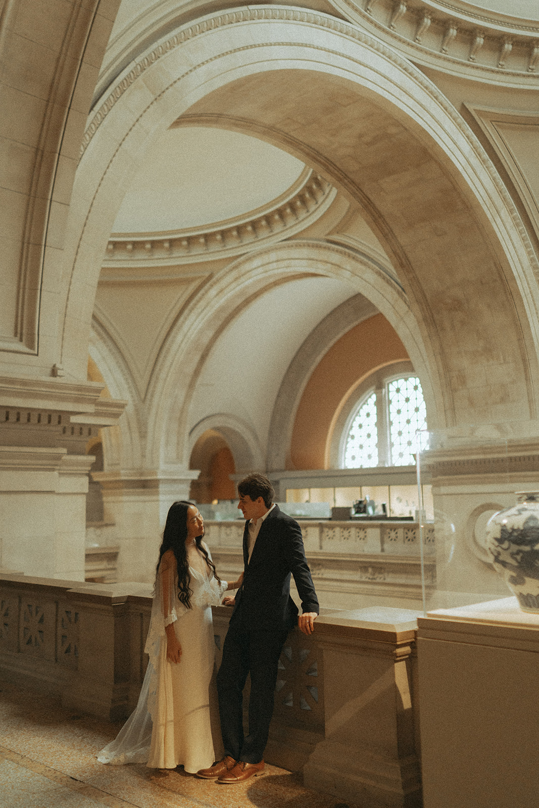 Alex + Bardo NYC Elopement Photos bride and groom posing at the Met for elopement photos, shot by elsie goodman, a destination, wedding and NYC elopement photographer