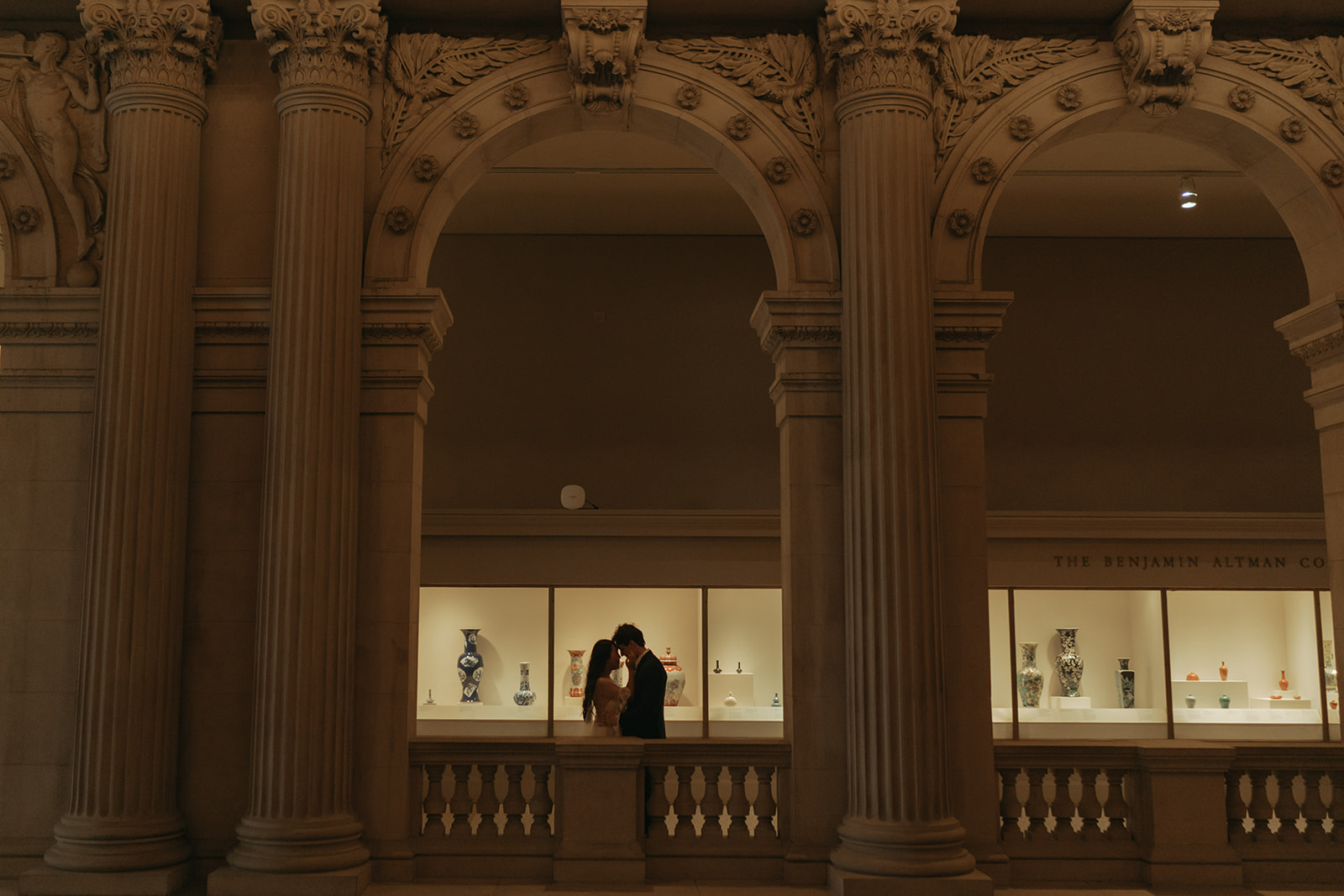 Alex + Bardo NYC Elopement Photos bride and groom under arch at the Met for elopement photos, shot by elsie goodman, a destination, wedding and NYC elopement photographer